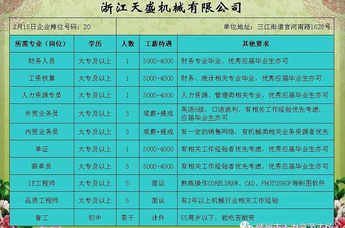 天臺(tái)人才網(wǎng)最新招聘信息匯總